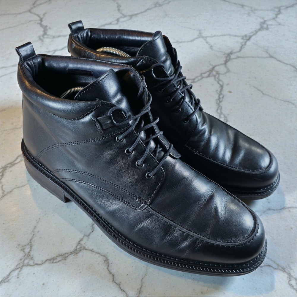 Vintage Florsheim Ankle Boots Chukka Moc Toe Black Leather Mens 12 Made In Italy